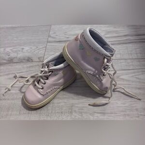 minibel France Pink Leather with Embossed Hearts Baby Walking Shoes Size 19